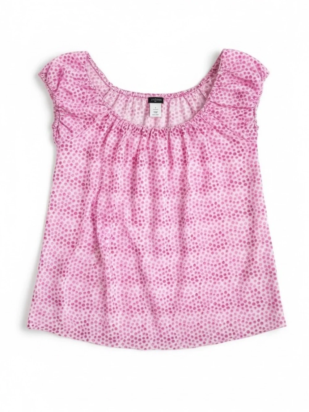 J. Crew Polka Dot Puff Sleeve Blouse Pink White Cotton Top Summer Preppy Small